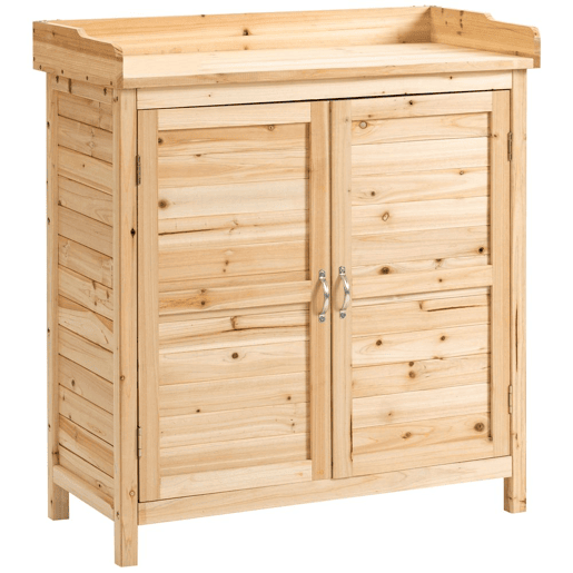 Outsunny Armário de Jardim de Madeira Armário de Exterior Armário de Armazenamento com 2 Portas Prateleira e Base Elevada para Varanda Pátio 83x40x92 cm Madeira