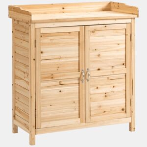 Outsunny Armário de Jardim de Madeira Armário de Exterior Armário de Armazenamento com 2 Portas Prateleira e Base Elevada para Varanda Pátio 83x40x92 cm Madeira