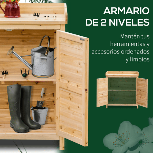 Outsunny Armário de Jardim de Madeira Armário de Exterior Armário de Armazenamento com 2 Portas Prateleira e Base Elevada para Varanda Pátio 83x40x92 cm Madeira