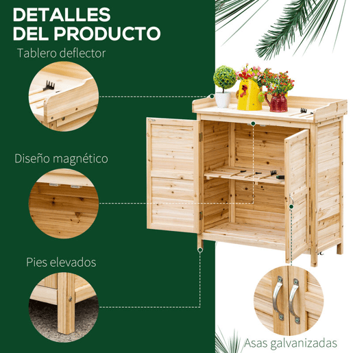Outsunny Armário de Jardim de Madeira Armário de Exterior Armário de Armazenamento com 2 Portas Prateleira e Base Elevada para Varanda Pátio 83x40x92 cm Madeira