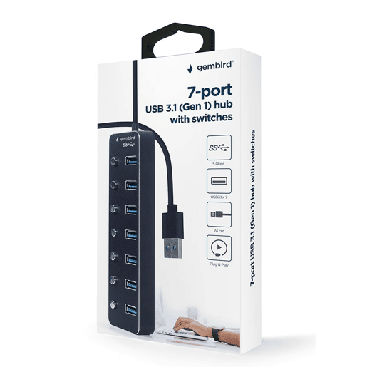 Hub USB GEMBIRD UHB-U3P7P-01 Preto Hub USB GEMBIRD UHB-U3P7P-01 Preto