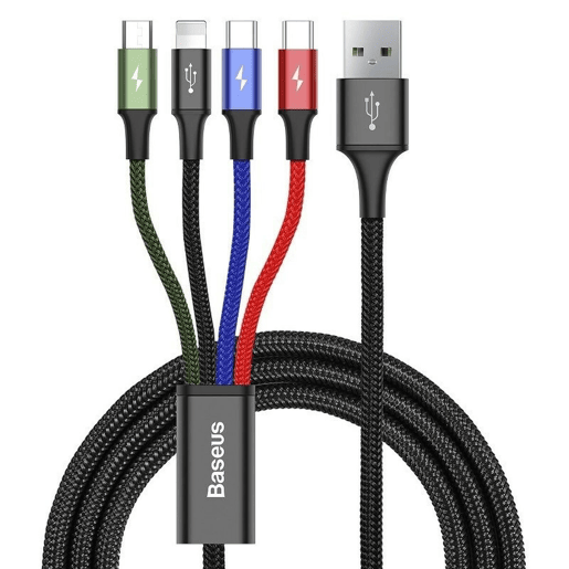 Cabo USB para Micro USB, USB-C e Lightning Baseus CA1T4-B01 Preto 1,2 m Cabo USB para Micro USB, USB-C e Lightning Baseus CA1T4-B01 Preto 1,2 m