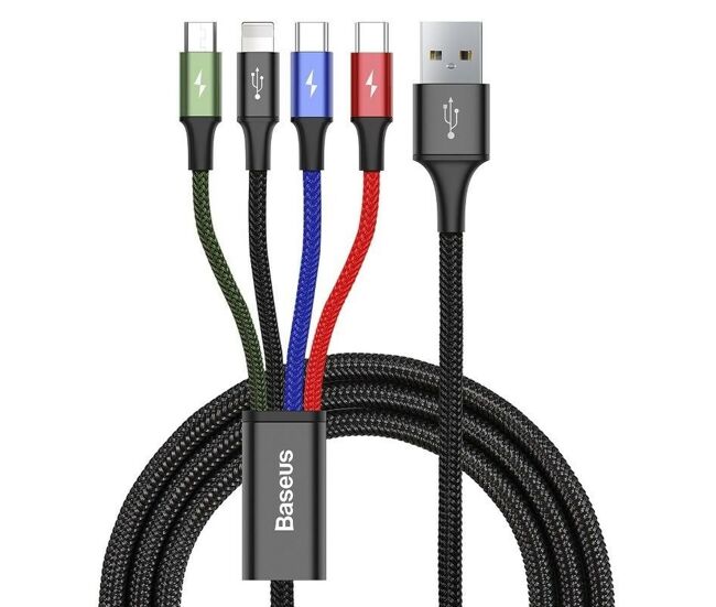 Cable usb a micro usb, usb-c y lightning baseus ca1t4-b01 negro 1,2 m