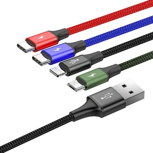 Cabo USB para Micro USB, USB-C e Lightning Baseus CA1T4-B01 Preto 1,2 m Cabo USB para Micro USB, USB-C e Lightning Baseus CA1T4-B01 Preto 1,2 m