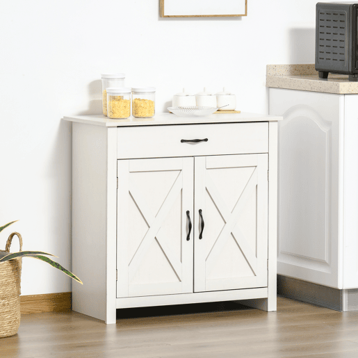 HOMCOM Aparador de Cozinha com 1 Gaveta e Prateleira Interior Ajustável Móvel Auxiliar Decorativo para Sala de Jantar Sala de Estar 80x39,7x80 cm Branco