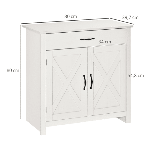 HOMCOM Aparador de Cozinha com 1 Gaveta e Prateleira Interior Ajustável Móvel Auxiliar Decorativo para Sala de Jantar Sala de Estar 80x39,7x80 cm Branco