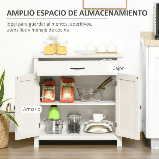 HOMCOM Aparador de Cozinha com 1 Gaveta e Prateleira Interior Ajustável Móvel Auxiliar Decorativo para Sala de Jantar Sala de Estar 80x39,7x80 cm Branco