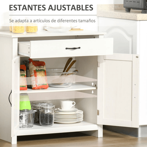 HOMCOM Aparador de Cozinha com 1 Gaveta e Prateleira Interior Ajustável Móvel Auxiliar Decorativo para Sala de Jantar Sala de Estar 80x39,7x80 cm Branco
