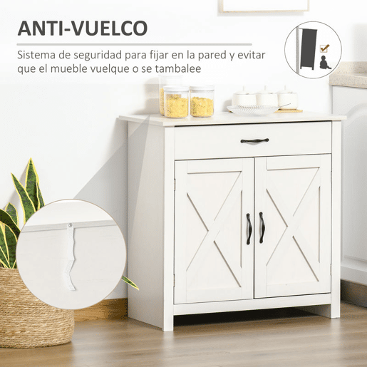 HOMCOM Aparador de Cozinha com 1 Gaveta e Prateleira Interior Ajustável Móvel Auxiliar Decorativo para Sala de Jantar Sala de Estar 80x39,7x80 cm Branco
