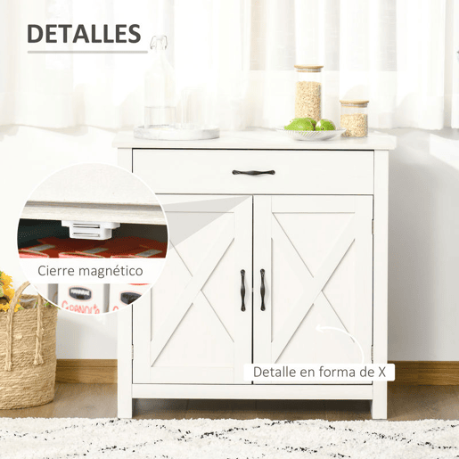 HOMCOM Aparador de Cozinha com 1 Gaveta e Prateleira Interior Ajustável Móvel Auxiliar Decorativo para Sala de Jantar Sala de Estar 80x39,7x80 cm Branco