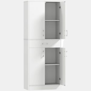 HOMCOM Armário de Cozinha Móvel de Cozinha com 4 Portas 1 Gaveta e Prateleiras Ajustáveis Anti-Tombo Armário de Cozinha Moderno para Sala de Jantar Sala de Estar 70,8x34x180 cm Branco