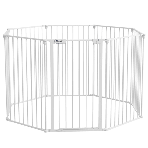 PawHut Parque para Cães de 8 Painéis 64x90 cm Parque para Animais de Estimação Dobrável de Aço com Duplo Travamento Função de Bloqueio e Formato Modular Branco