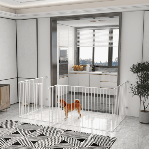 PawHut Parque para Cães de 8 Painéis 64x90 cm Parque para Animais de Estimação Dobrável de Aço com Duplo Travamento Função de Bloqueio e Formato Modular Branco