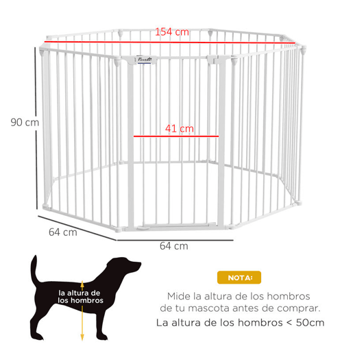 PawHut Parque para Cães de 8 Painéis 64x90 cm Parque para Animais de Estimação Dobrável de Aço com Duplo Travamento Função de Bloqueio e Formato Modular Branco