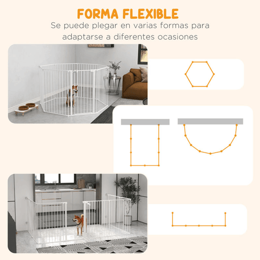 PawHut Parque para Cães de 8 Painéis 64x90 cm Parque para Animais de Estimação Dobrável de Aço com Duplo Travamento Função de Bloqueio e Formato Modular Branco
