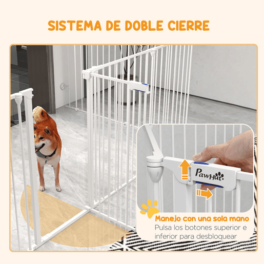 PawHut Parque para Cães de 8 Painéis 64x90 cm Parque para Animais de Estimação Dobrável de Aço com Duplo Travamento Função de Bloqueio e Formato Modular Branco