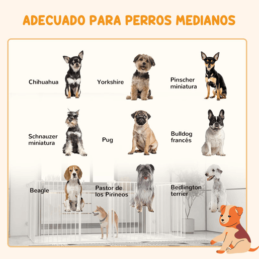 PawHut Parque para Cães de 8 Painéis 64x90 cm Parque para Animais de Estimação Dobrável de Aço com Duplo Travamento Função de Bloqueio e Formato Modular Branco