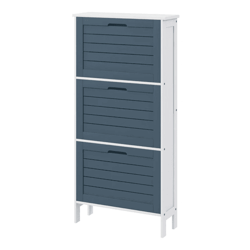 HOMCOM Sapateira Estreita Armário para Sapatos Alto com 3 Compartimentos para 6 Pares de Sapatos para Entrada Corredor 53x18x108,5 cm Cinza e Branco