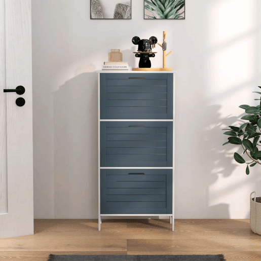 HOMCOM Sapateira Estreita Armário para Sapatos Alto com 3 Compartimentos para 6 Pares de Sapatos para Entrada Corredor 53x18x108,5 cm Cinza e Branco