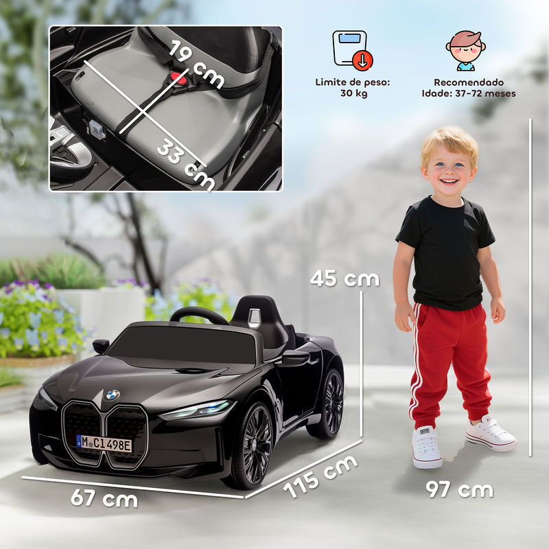 Coche Eléctrico Infantil BMW I4 HOMCOM – Control Remoto, Luces, Música, Batería 12V Para Niños De 3 A 6 Años