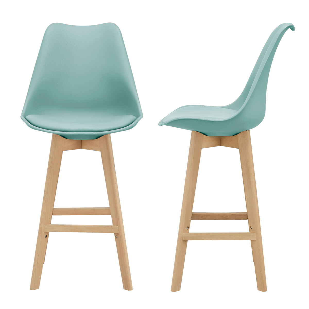 Juego de 2x taburetes de bar lublin 105 x 48 x 58 cm cuero sintético - patas de madera de haya color verda menta [en.casa]