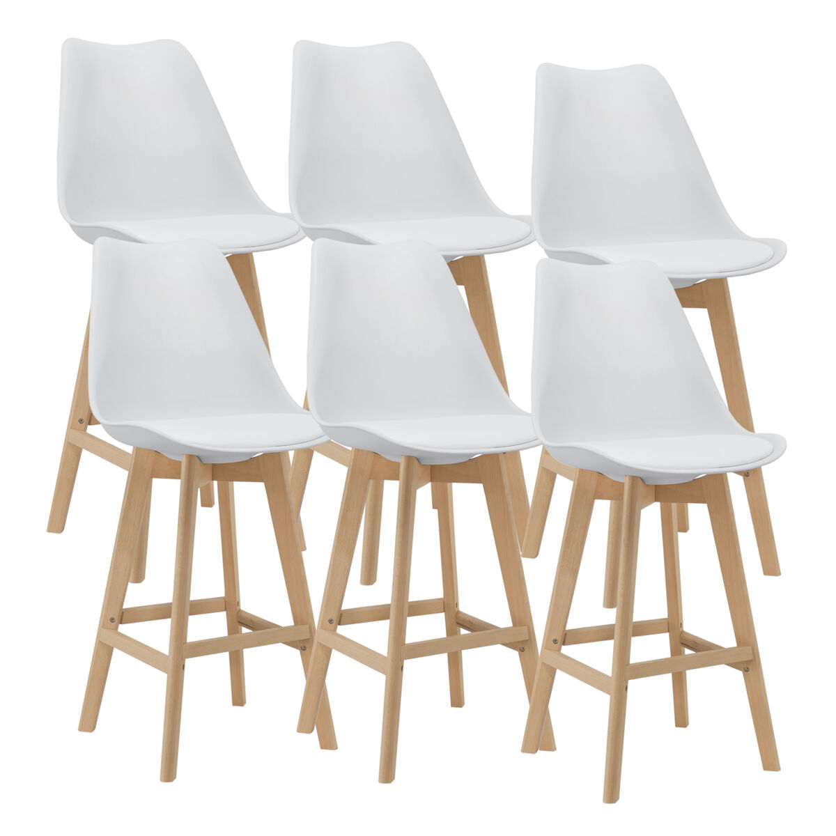 Juego de 6 taburetes de bar lublin 105 x 48 x 58cm acolchado patas de haya blanco [en.casa]