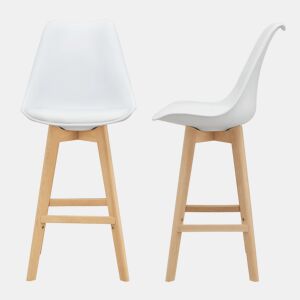Conjunto de 2x bancos de bar Lublin 105 x 48 x 58 cm Pele sintética - Pernas em madeira de faia Branco en.casa
