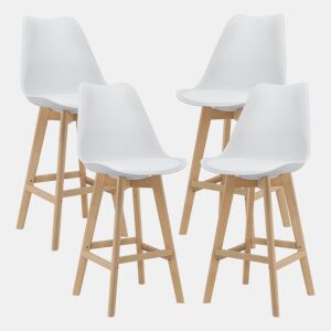 Conjunto de 4 bancos de bar Lublin 105 x 48 x 58 cm Madeira de faia estofada Branco en.casa