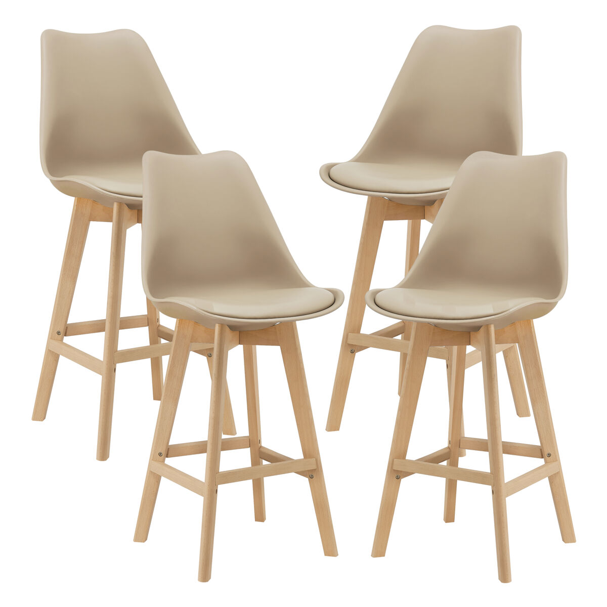 Juego de 4 taburetes de bar lublin 105 x 48 x 58 cm acolchado madera haya beige [en.casa]