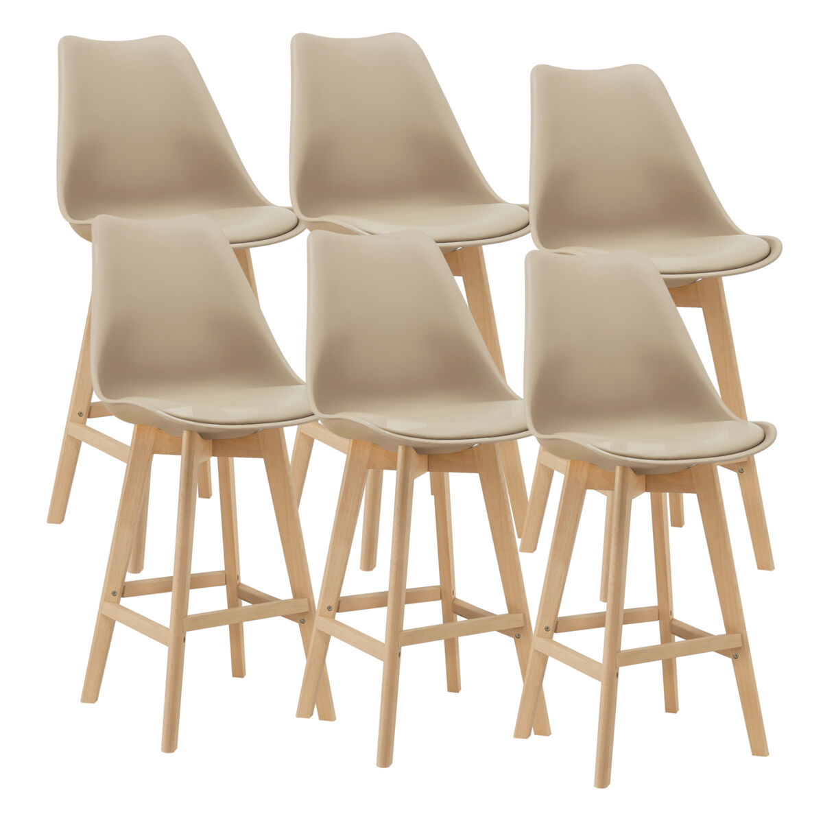 Juego de 6 taburetes de bar lublin 105 x 48 x 58cm acolchado patas de haya beige [en.casa]