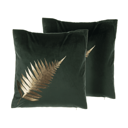 Conjunto de 2 almofadas decorativas FERN Veludo 45 x 45 cm Verde escuro Padrão de plantas