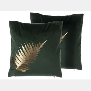 Conjunto de 2 almofadas decorativas FERN Veludo 45 x 45 cm Verde escuro Padrão de plantas