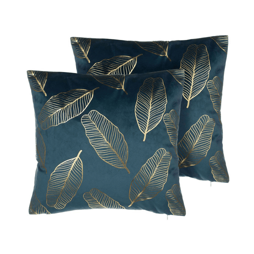 Conjunto de 2 almofadas decorativas FREESIA Veludo 45 x 45 cm Azul esverdeado Padrão de plantas