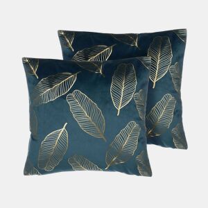 Conjunto de 2 almofadas decorativas FREESIA Veludo 45 x 45 cm Azul esverdeado Padrão de plantas