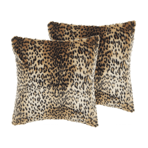 Conjunto de 2 almofadas decorativas FOXTAIL Imitação de pele 45 x 45 cm Castanho Padrão animal Conjunto de 2 almofadas decorativas FOXTAIL Imitação de pele 45 x 45 cm Castanho Padrão animal