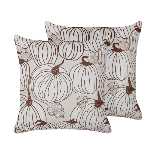 Conjunto de 2 almofadas decorativas GOURD Veludo 45 x 45 cm Creme Padrão de plantas