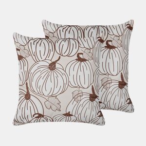 Conjunto de 2 almofadas decorativas GOURD Veludo 45 x 45 cm Creme Padrão de plantas