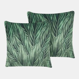 Conjunto de 2 almofadas decorativas DIASCIA Veludo 45 x 45 cm Verde Padrão de plantas
