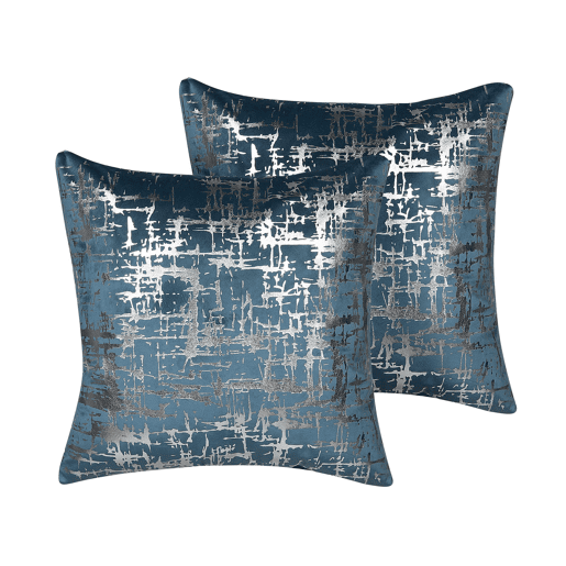 Conjunto de 2 almofadas decorativas GARDENIA Veludo 45 x 45 cm Azul Padrão abstracto
