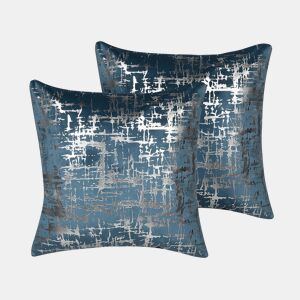 Conjunto de 2 almofadas decorativas GARDENIA Veludo 45 x 45 cm Azul Padrão abstracto