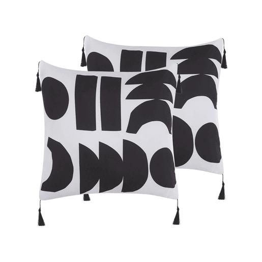 Conjunto de 2 almofadas decorativas LIRIOPE 45 x 45 cm PretoBranco Padrão geométrico