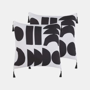 Conjunto de 2 almofadas decorativas LIRIOPE 45 x 45 cm PretoBranco Padrão geométrico