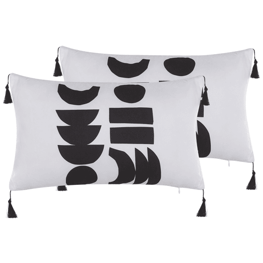 Conjunto de 2 almofadas decorativas LIRIOPE 30 x 50 cm PretoBranco Padrão geométrico