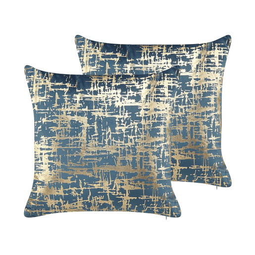 Conjunto de 2 almofadas decorativas GARDENIA Veludo 45 x 45 cm Azul Padrão abstracto