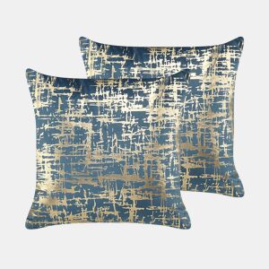 Conjunto de 2 almofadas decorativas GARDENIA Veludo 45 x 45 cm Azul Padrão abstracto