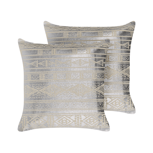 Conjunto de 2 almofadas decorativas OUJDA Algodão 50 x 50 cm Prateado Padrão geométrico