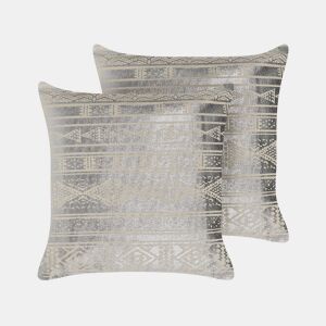 Conjunto de 2 almofadas decorativas OUJDA Algodão 50 x 50 cm Prateado Padrão geométrico