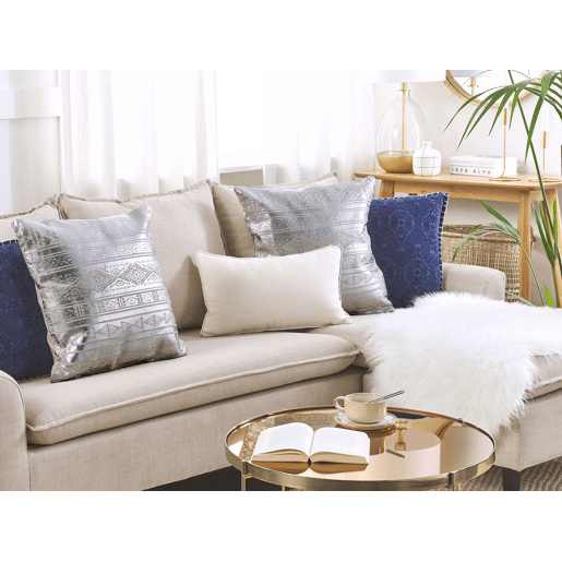 Conjunto de 2 almofadas decorativas OUJDA Algodão 50 x 50 cm Prateado Padrão geométrico