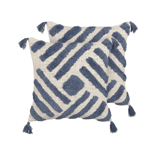 Conjunto de 2 almofadas decorativas JACARANDA Algodão 45 x 45 cm Azul Padrão geométrico