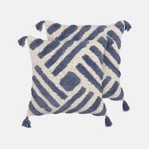 Conjunto de 2 almofadas decorativas JACARANDA Algodão 45 x 45 cm Azul Padrão geométrico